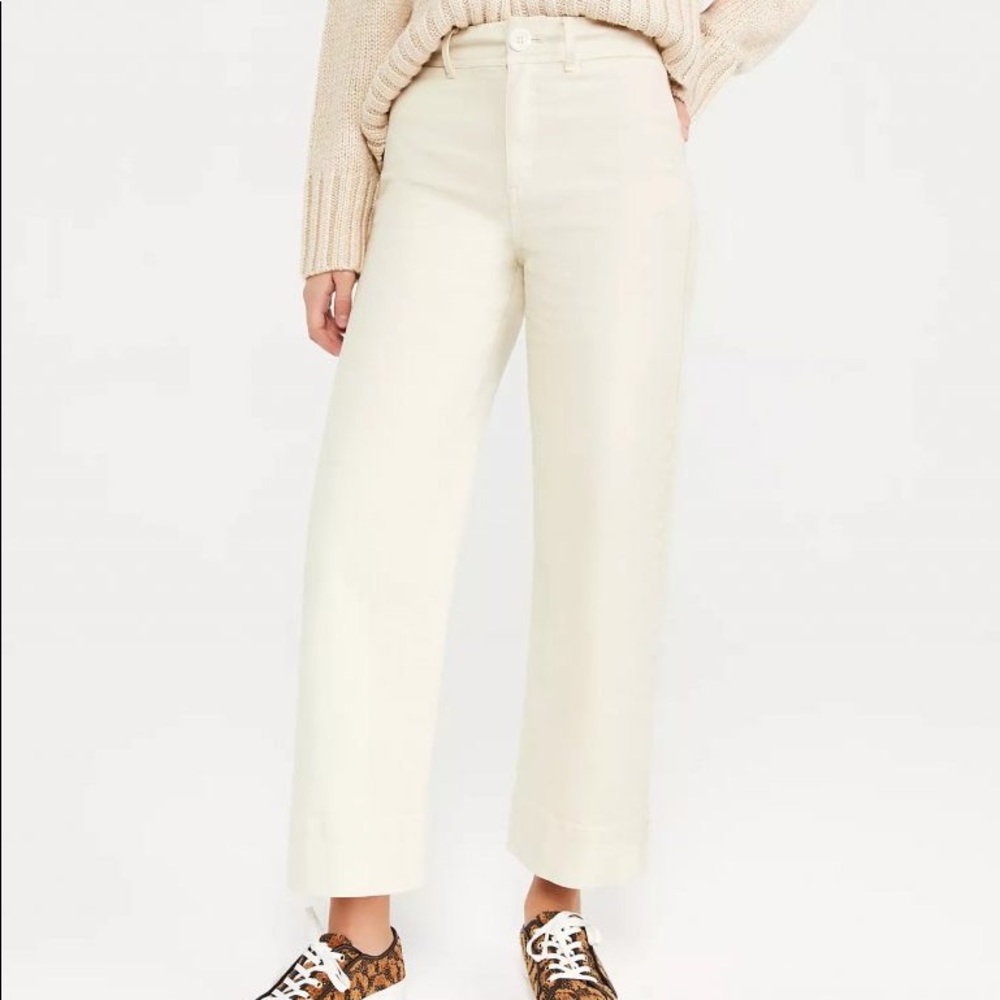 Ann Taylor Cream Wide-Leg Jeans